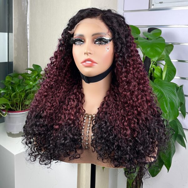 Ombre 5x5 Glueless Double Drawn Pissy Curl Transparent Lace Closure Wig - Image 3